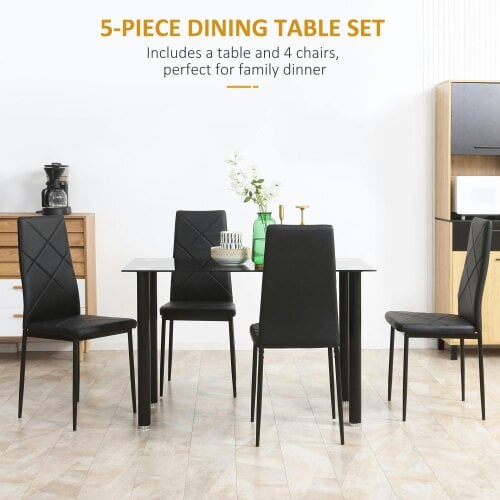 Wyld Haus Zinelalo Metal And Wooden Black Modern 5 Piece Dining Table Set For 4