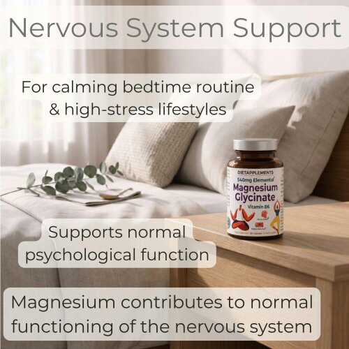 Dietapplements Magnesium Glycinate & Vitamin B6 for the Nervous System & Fatigue