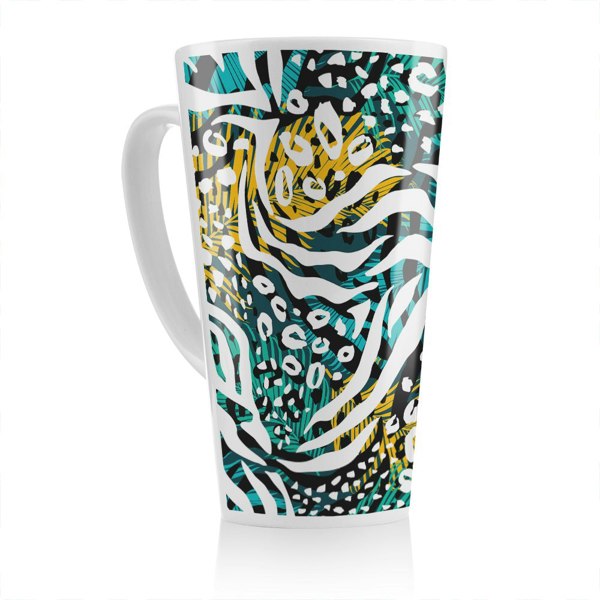 Benjamin Tate Design Tropical Leaves & Animal Print Latte Mug