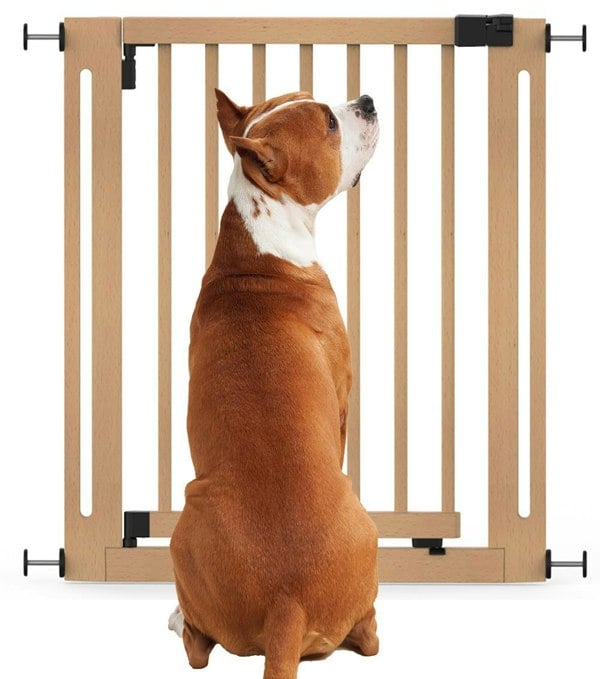 Bettacare Wooden Elegance Dog Gate, Natural, 79cm - 87cm, Pressure Fit Pet Gate, 57cm Extra Wide Doorway, Easy Installation