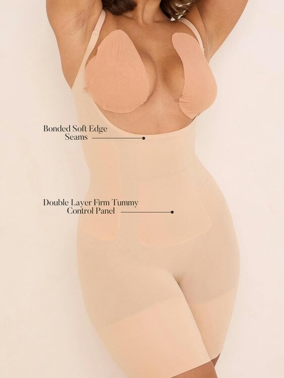 Perky Pear 360Sculpt™- Open bust Bodysuit-BEIGE