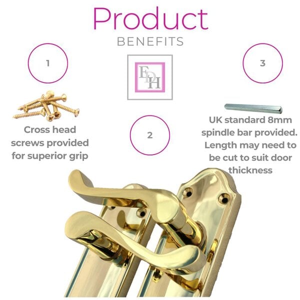 EDH Door Hardware Askworth Brass Plate Internal Lock Door Handles+ 3 Lever Mortice Sash Lock-170mm