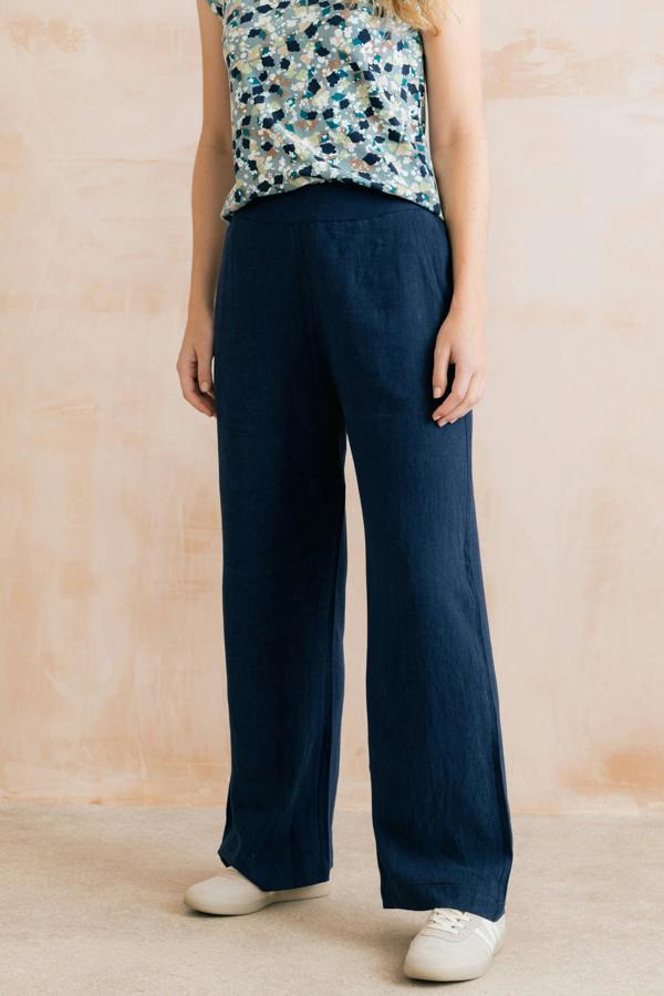 Lily & Me Grace Wide Leg Linen Blend Trousers Navy