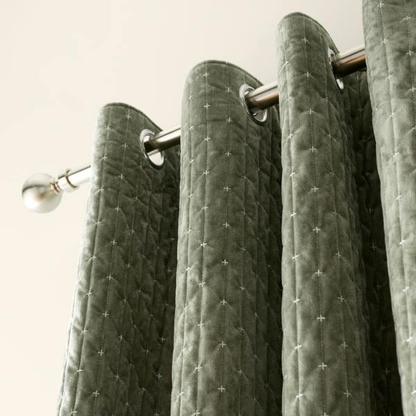 Bianca Attica Velvet Blackout Eyelet Curtains Green