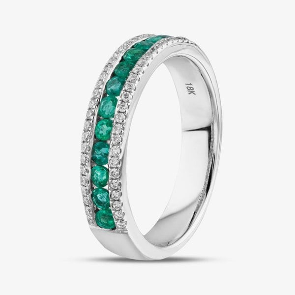 T. H. Baker 18ct White Gold Brilliant Cut Emerald & Diamond Half Eternity Ring R46030W-EM N