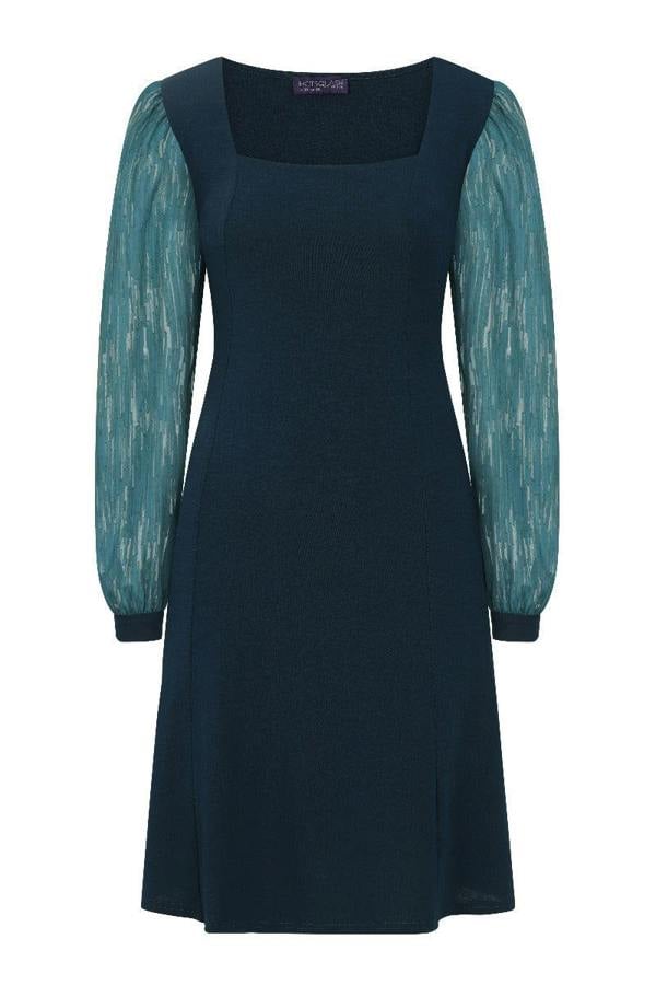 HotSquash Square Neck Jersey Dress with Chiffon