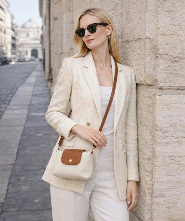 Pia Rossini Ricco - Leather Crossbody Bag - Beige
