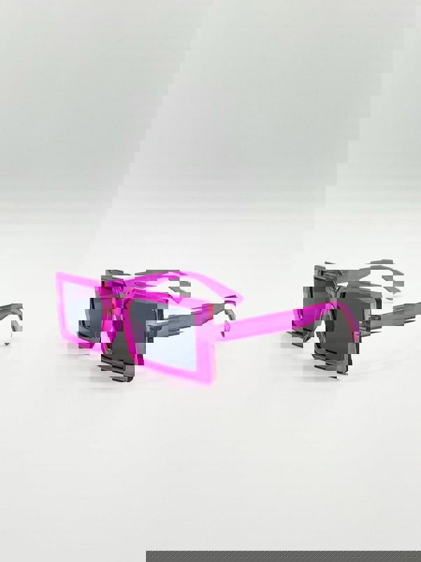 SVNX Square Frame Sunglasses in Hot Pink with Black Lens