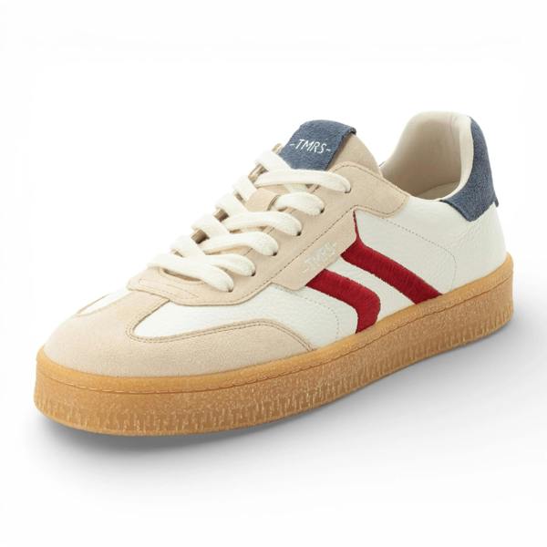 Tamaris Men's Off White Leather Red Stripe Sneakers