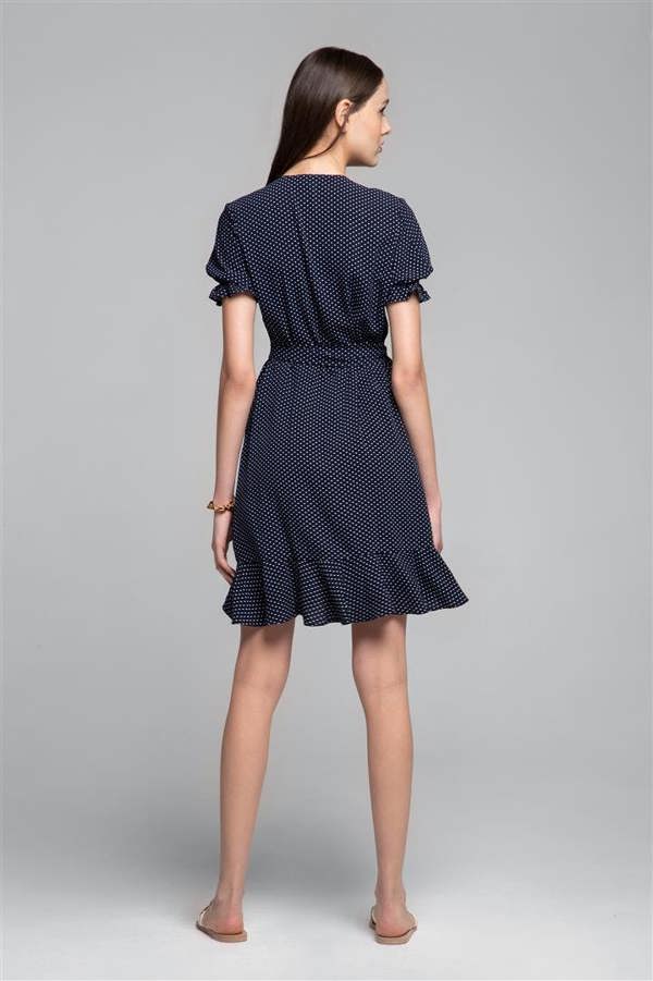 Rumour London Myla ruffled wrap dress with short sleeves in polka dot print