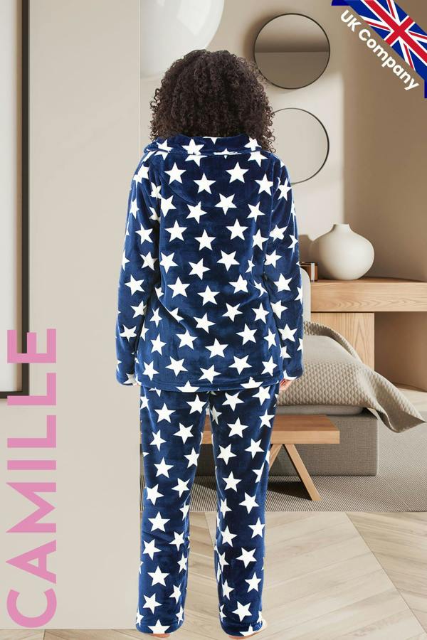 Womens Supersoft Velour Fleece Star Print Pyjama Set