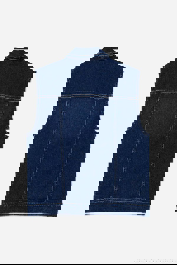 ENORSIA Women's Deep Blue Sleeveless Button Up Denim Jacket