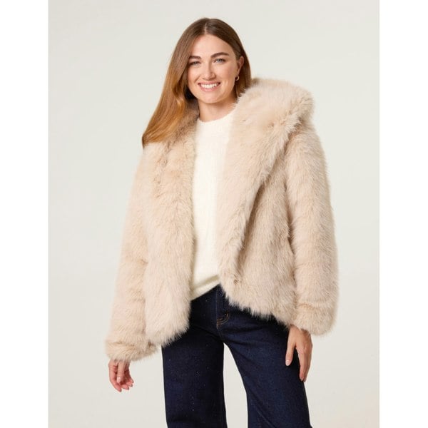 Blue Vanilla Faux Fur Hooded Short Coat