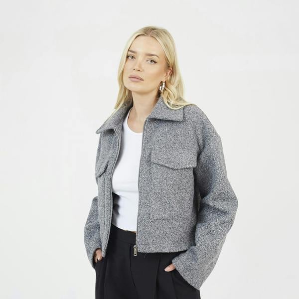Brave Soul Grey Boucle Faux Wool Jacket - Grey Image 1