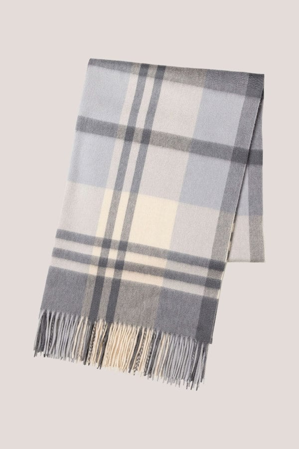 Joshua Ellis Primary Black Watch Cashmere Stole Grey