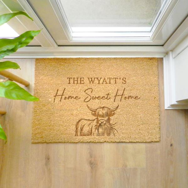 Abode Home & Gifts Personalised Highland Cow Doormat