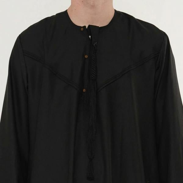 HM11 - Men's Emirati Omani Bobble Button Thobe - Black - Thobez - 10