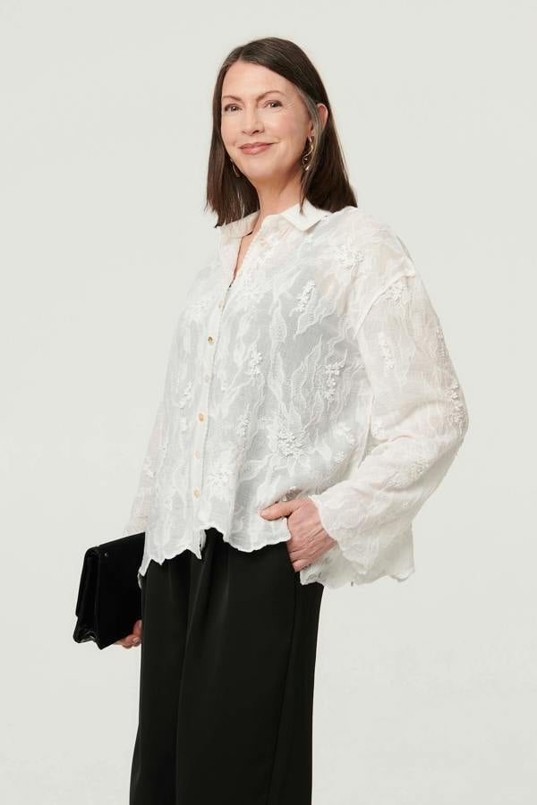 White | Lace Embroidered Relaxed Blouse