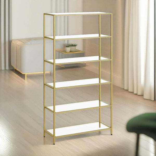 Rafaelo Mobilia 6 Tier Tempered Glass Shelves Unit Gold