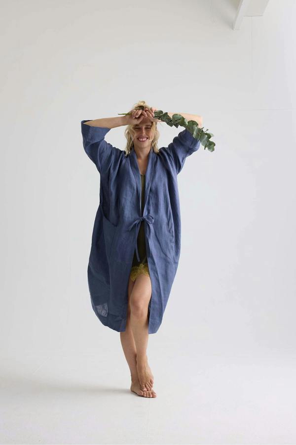 Pretty You London Long Relaxed Linen Jacket in Folkestone Grey