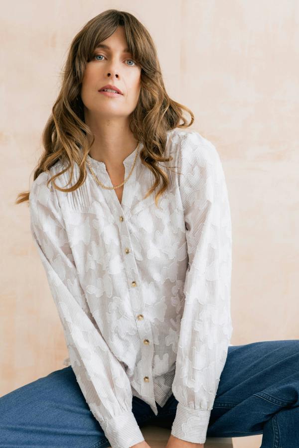Lily & Me Poplar Cotton Jacquard Blouse Mocha