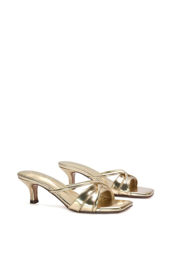 XY LONDON Mid Heeled Sandal Slip On Mules With Square Toe