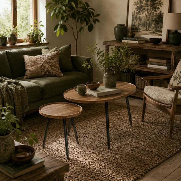 Wyld Haus Suta Noni Metal And Wood Chestnut Finish Set Of 2 Nesting Coffee Tables 80 cm