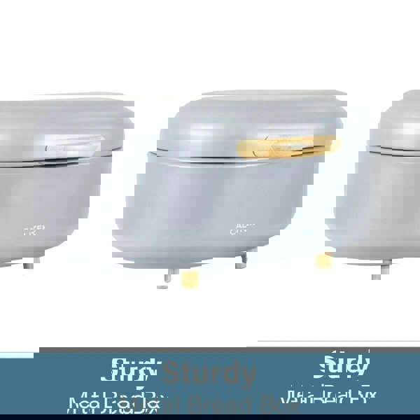 CALITEK Bread Bin with Bamboo Feet Carbon Steel Grey
