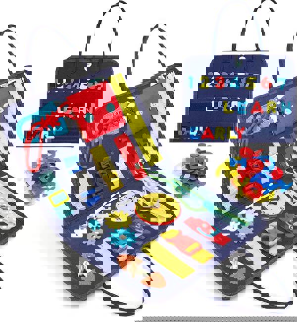 Dyzi Montessori Busy Board Sensory Learning Activity Toy Travel Portable Fabric