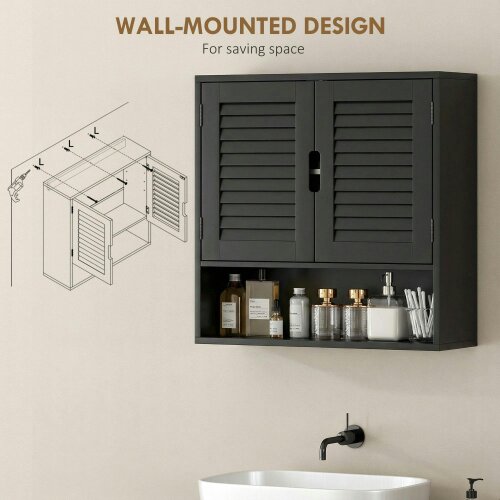 Wyld Haus Neco Wall Mounted Bathroom Storage Cabinet With Adjustable Shelves Black 60 x 20 x 60cm