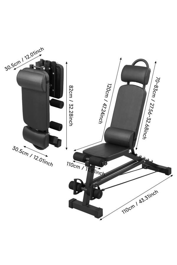 Living and Home Foldable Weight Bench with Lumbar Support & Resistance Bands