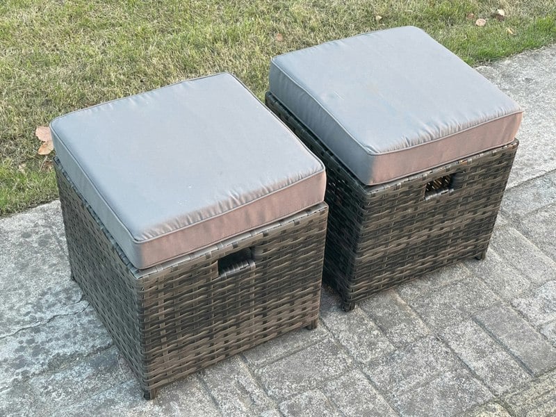 Fimous Dark Grey Mixed PE Rattan Outdoor Lounge Set - 2 Armchairs, Oblong Coffee Table, 2 Side Tables & 2 Small Footstools