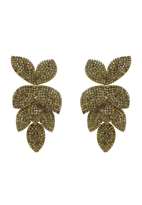 Petal Cascading Flower Earrings Gold Peridot Cz - LATELITA Earrings