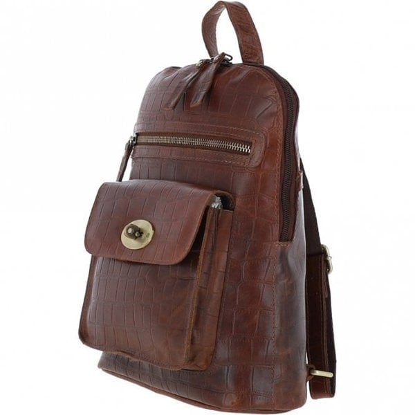 Ashwood Croc Print Leather Mini Backpack Cognac