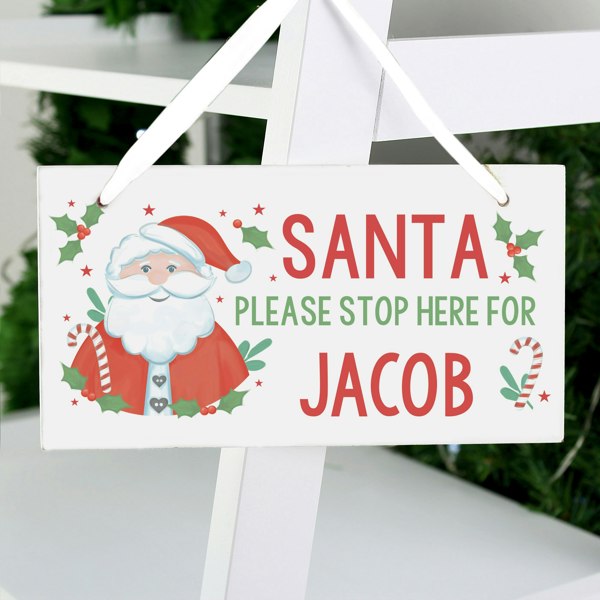 Personalised Memento Company Personalised Santa Stop Here Wooden Sign