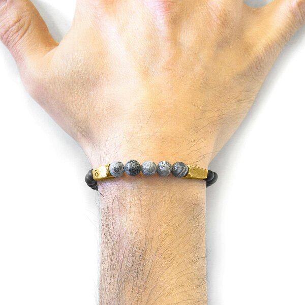 Anchor & Crew Grey Jasper Hukou 9ct Yellow Gold and Stone Bracelet