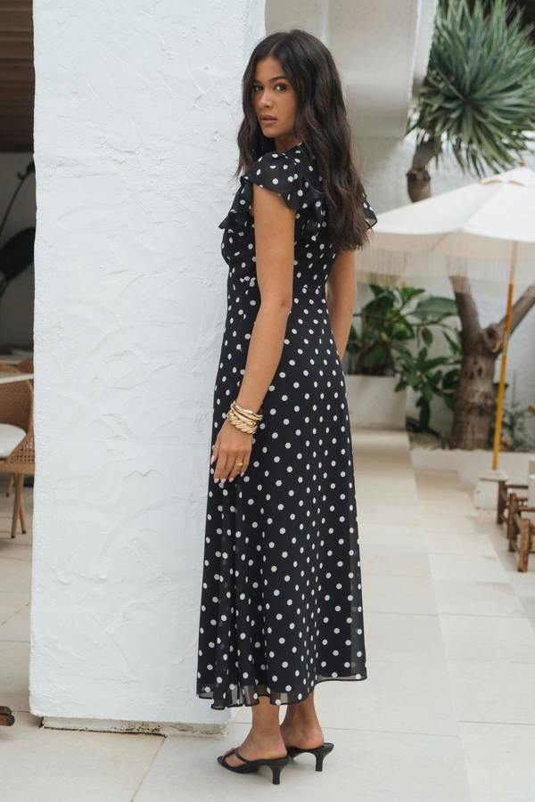 Gini London Black V Neck Angel Sleeves Skater Midi Dress
