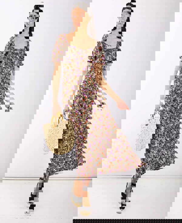 Purple Floral Midi Dress