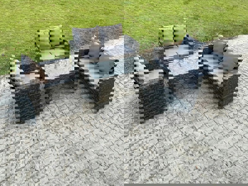 Fimous 4pcs Rattan Outdoor Garden Furniture Sofa Set Table & Chairs Dark Grey Mixed