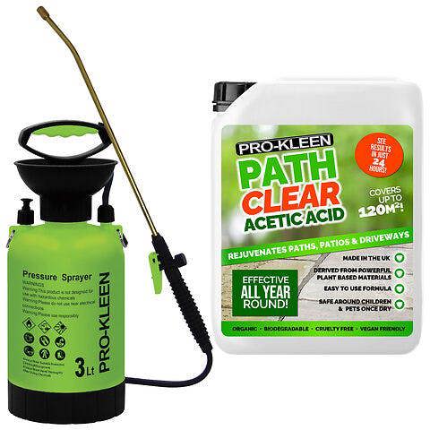 ProKleen Pro-Kleen Path Cleaner AceticAcid Concentrated 30% 5L with 3L Garden Pump Sprayer - Glyphosate Free - Double Strength