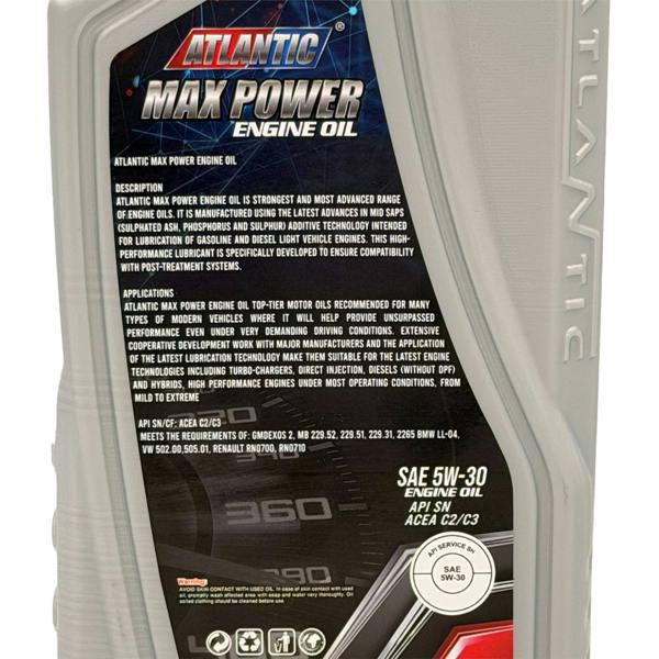 Atlantic 5w30 Fully Synthetic Engine Oil API SN Acea C3 MB 229.31/229.51 LL-04 Dexos 2