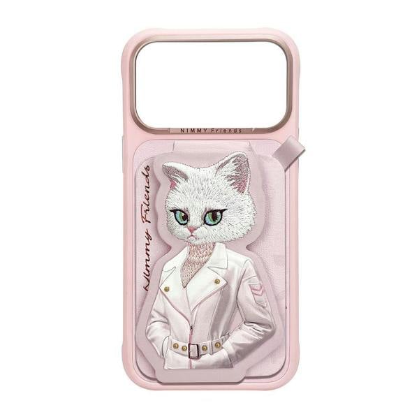 Nimmy Friends Nimmy White Cat Magnetic Combo Case with Detachable MagSafe Card Holder Stand for iPhone 17 Pro Max 6.9" Pink