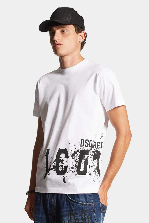 Dsquared2 Cool Fit Large Icon Paint Splatter Logo T-Shirt - White