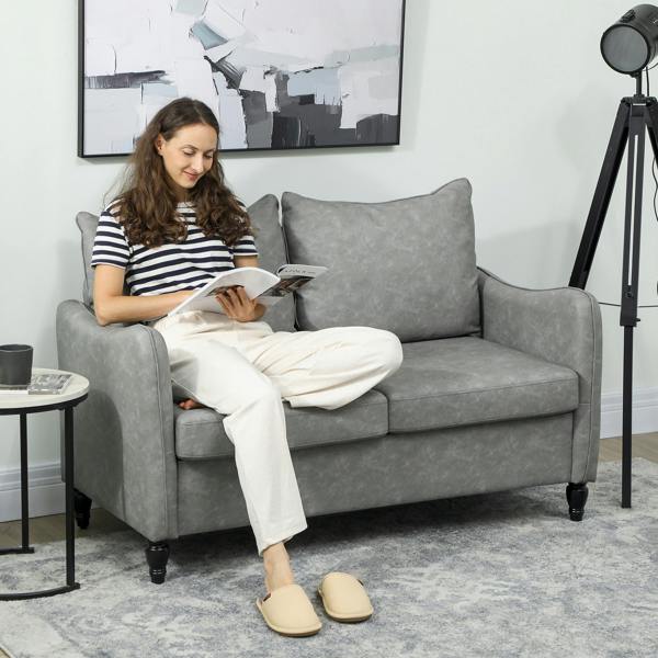 HOMCOM Two-Seater Sofa, Modern Small Sofa with Solid Wood Legs, Grey - Grey