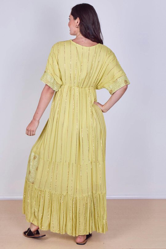 Boho Sequin Square Embroidered Maxi Dress