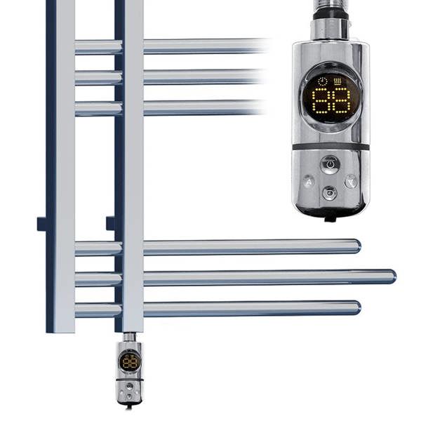 MYHOMEWARE Chrome 500 x 1200mm Electric Bathroom Designer Towel Rail Radiator Heater - Thermostatic AF Pre-Filled Model Sydney