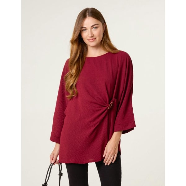 Blue Vanilla Detail Side Gathered Blouse - Wine