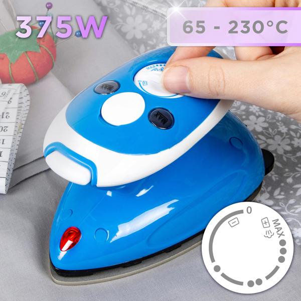Duronic SI2 BE Mini Travel Steam Iron 375W Blue 50ml Variable Temperature for Holidays Quilting & Crafts