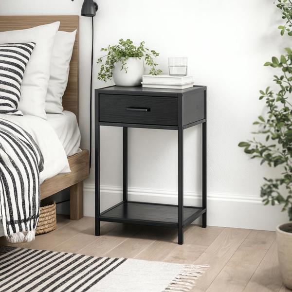 Wyld Haus El Paso Black Bedside Table 1 Drawer Bottom Shelf