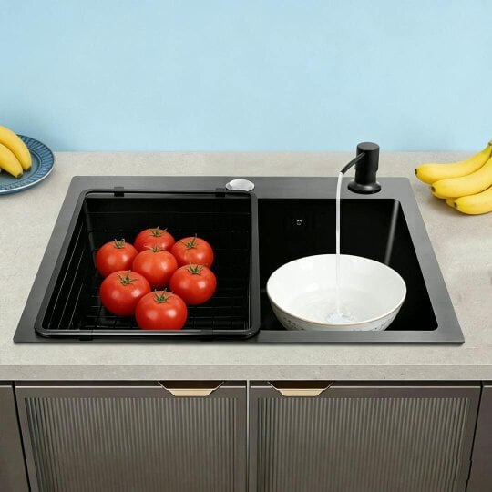 Havendro Black Kitchen Sink Undermount Drop-in Single Bowl Stainless Steel